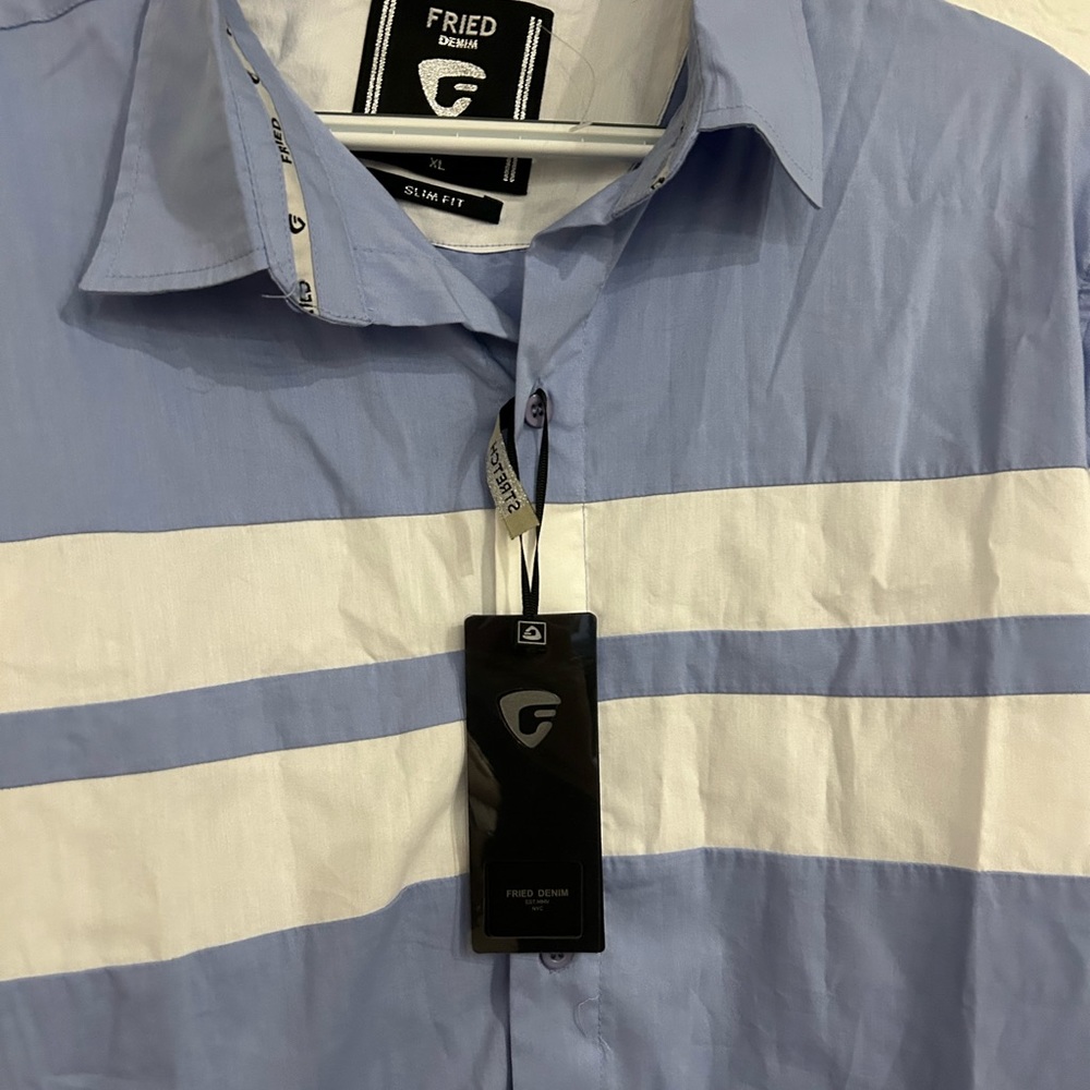 💥PRICE⬇️ 
FRIED DENIM • Blue & White Long Sleeve Shirt • XL - Picture 2 of 8